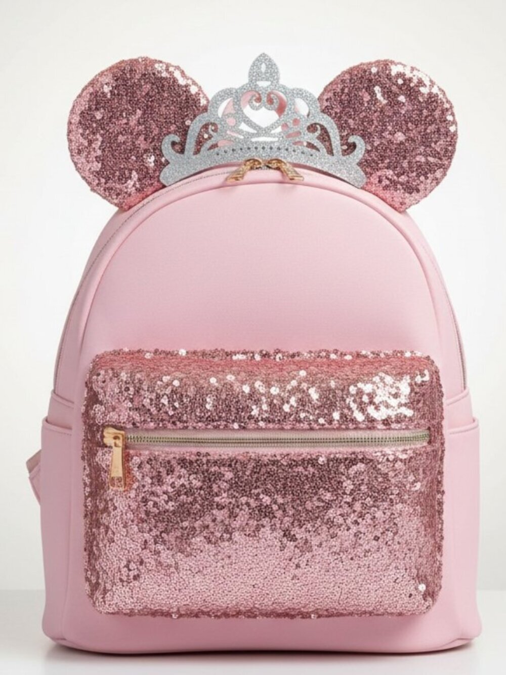 Disney Pink Sequin Mini Backpack with Glitter Ears and Tiara **RARE**